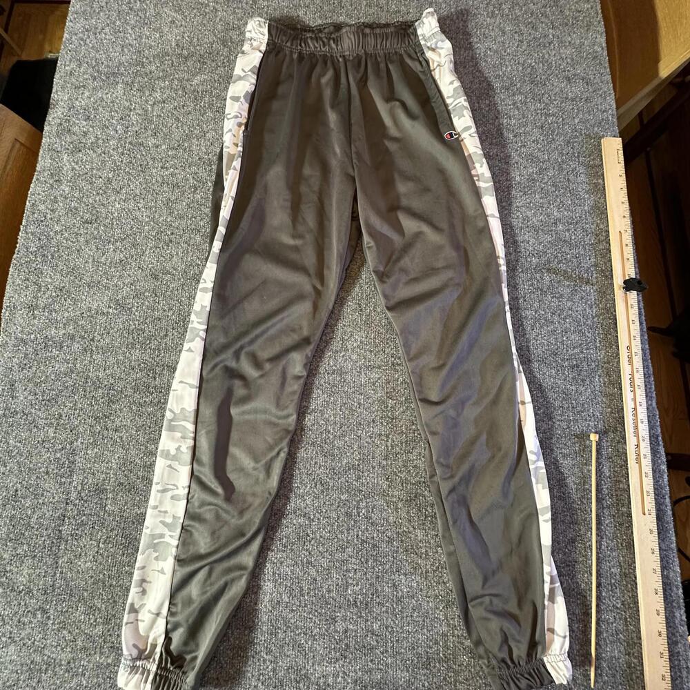 Champion‎ Mens XL Track Pants Gray Camo Side Stripe Joggers Athletic H-39